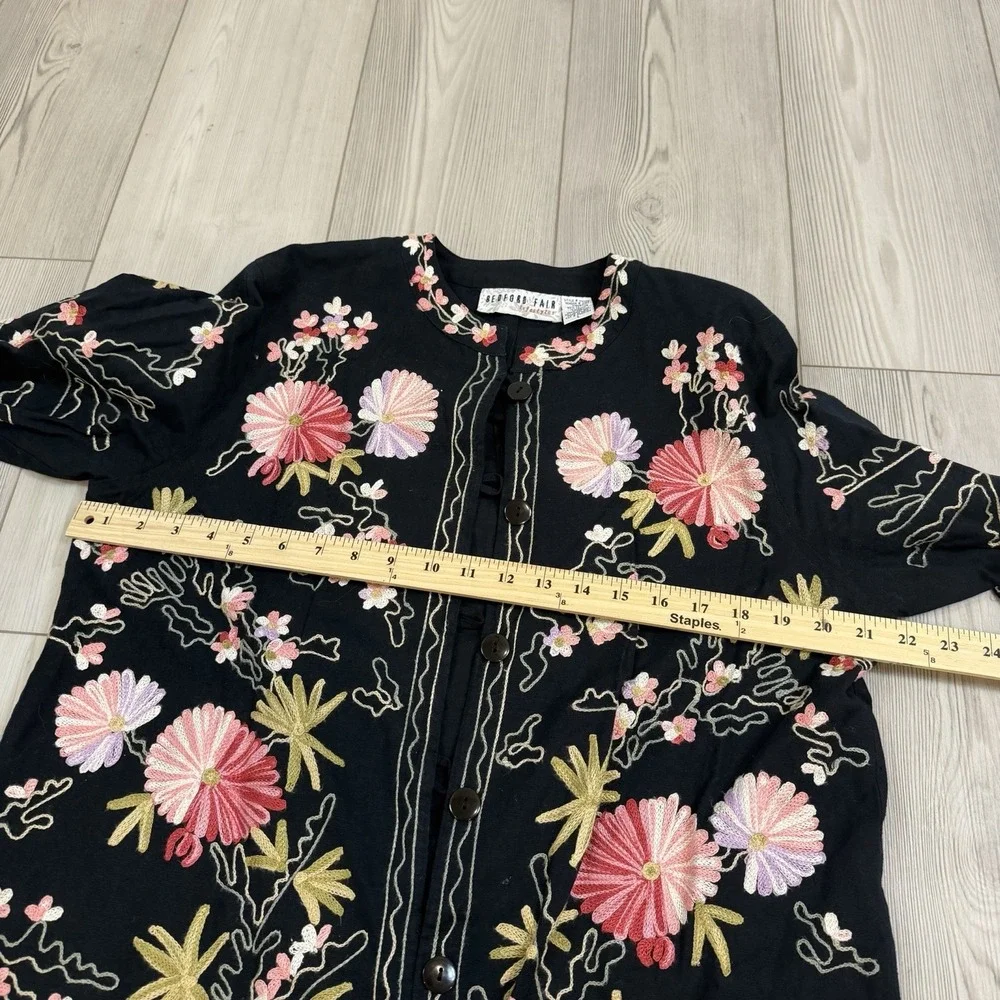Vtg BEDFORD FAIR lifestyle Women's Large All Over Embroidered Floral Jacket Boho